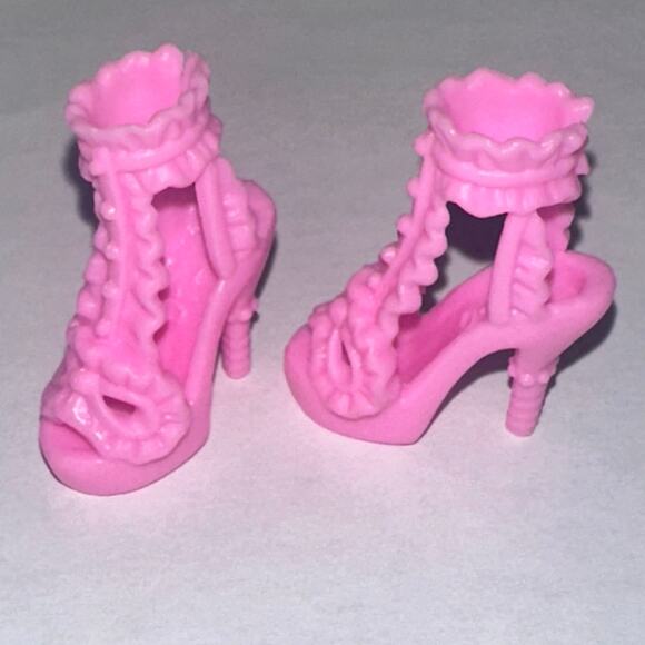 Mattel Barbie Doll Stiletto Heel Pink Masquerade Mask Ankle Ruffle Fashion Shoe - Picture 2 of 6